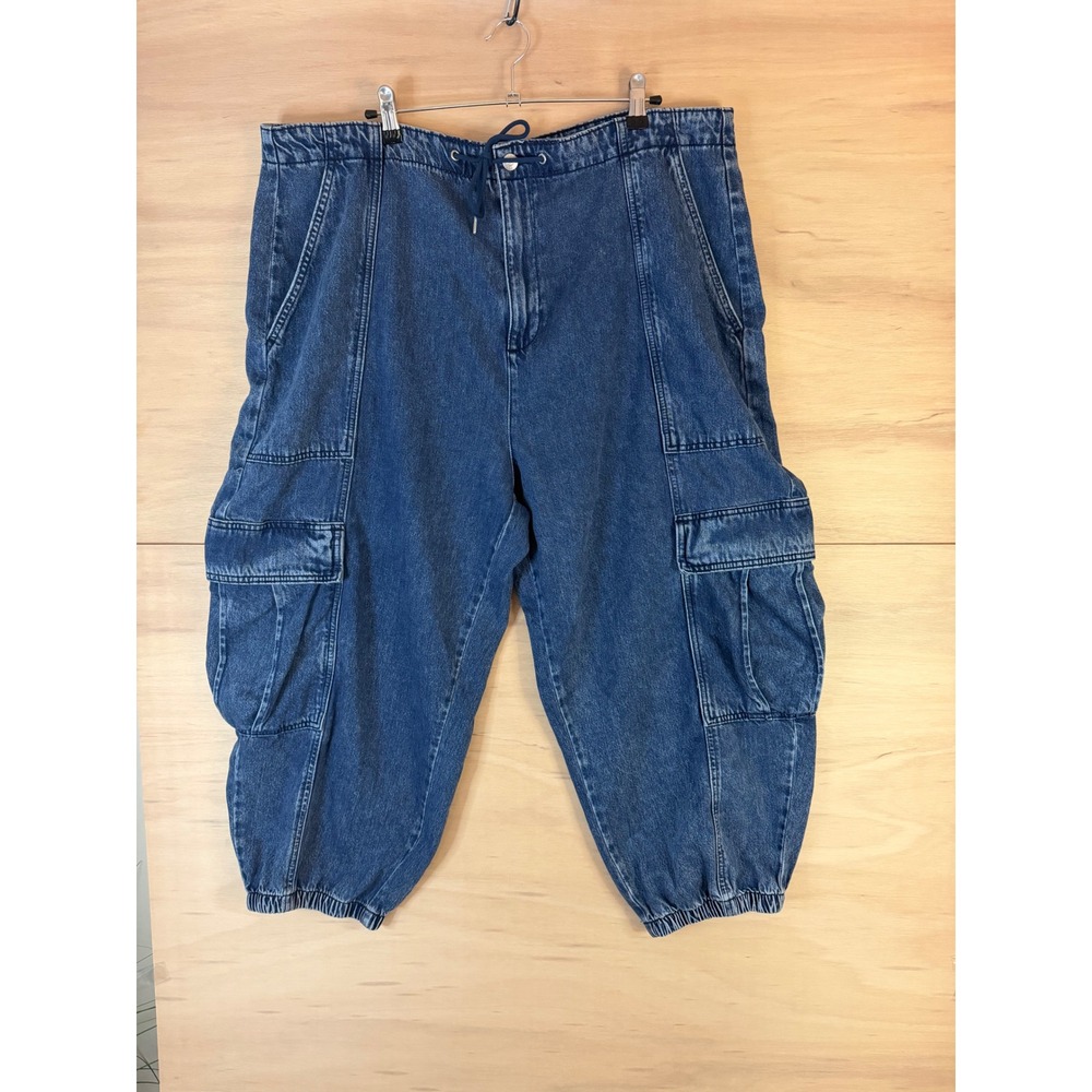 Scoop Women XXL 20 Barrel Leg Cargo Jeans Medium Wash Drawstring Jogger Pants